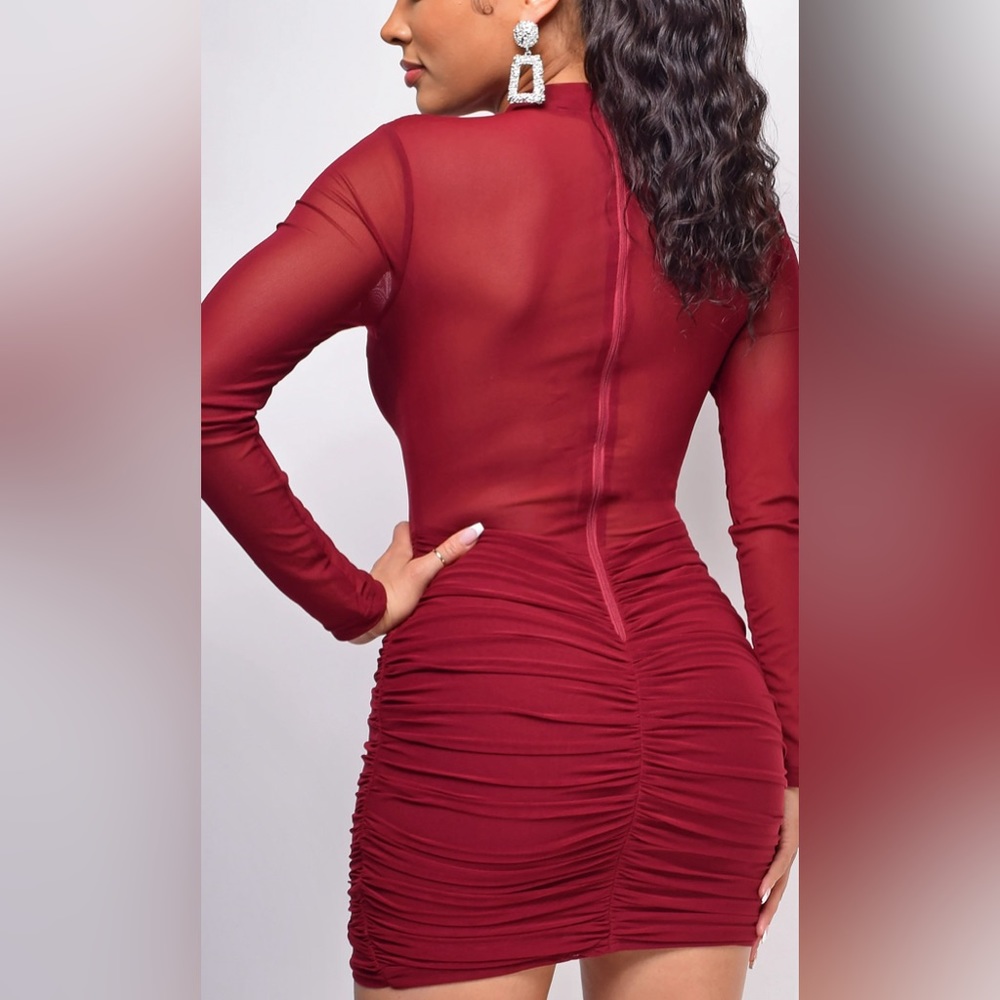 Red Bodycon Dress Sheer Sleeves